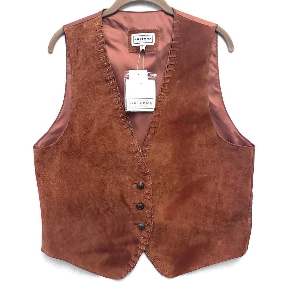 Arizona NWT Mens L Suede Leather Whipstitch Western Vest Rugged Cowboy Ranch
